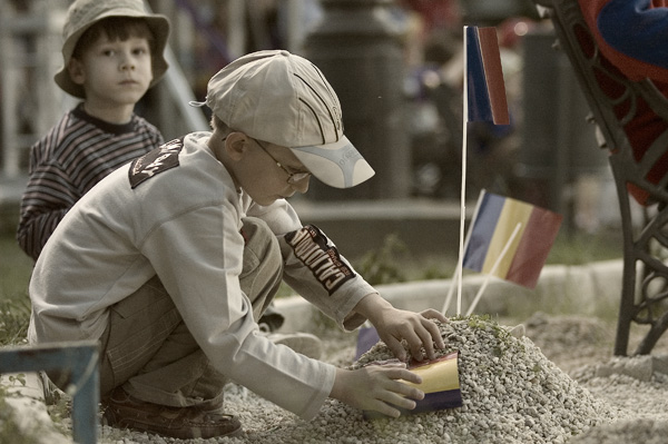 kids and flags