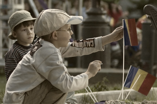 kids and flags